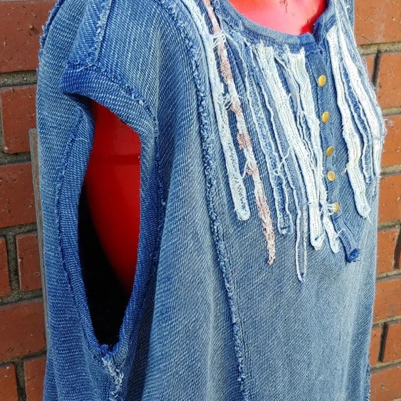 Free People Oversize Sleeveless Denim Color Knit Top by We The Free line XS - Picture 8 of 13